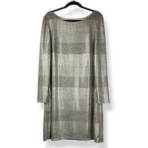 Jessica Howard Metallic Dress Gold Tone Long-Sleeve Shift Cocktail Party 18